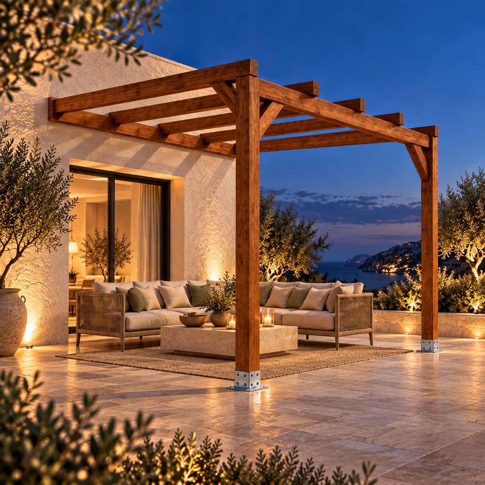Pérgola madera 3x3 Anexada en Jardelia