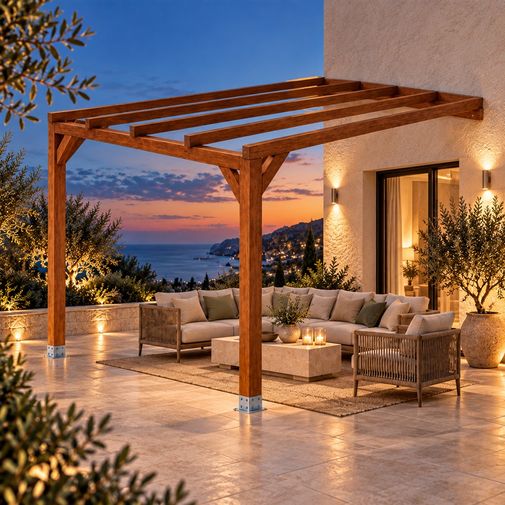 Pérgola madera 4x4 Anexada en Jardelia