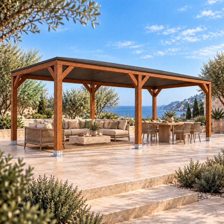 Pérgola madera 5x3 Techada en Jardelia