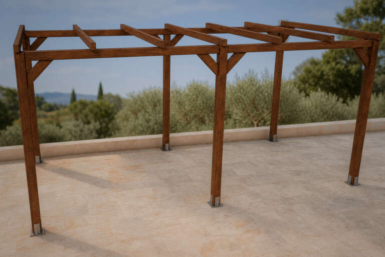 Pérgola madera laminada 6×3 autoportante en Jardelia