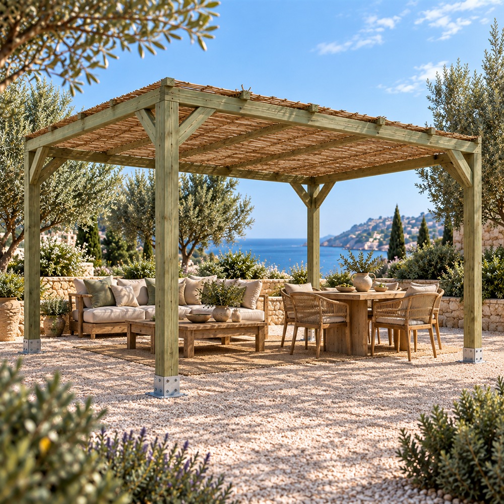 Pérgola Maciza 3x3 con Mimbre en Jardelia