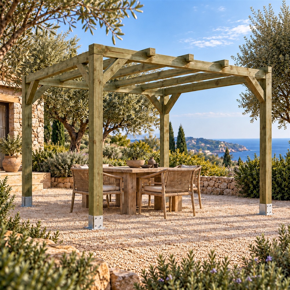 Pérgola de Madera Maciza 4x4 en Jardelia