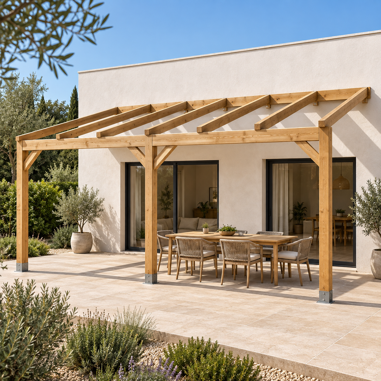 Pérgola madera 6x4 Anexada en Jardelia